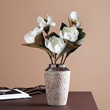 LIUCOGXI Vintage Artificial Magnolia Flower White 6 Heads,Long Stem Magnolia Bouquet with Green Leaves Arrangement for Home Office Living Room Bedroom Floor Vase Decoration