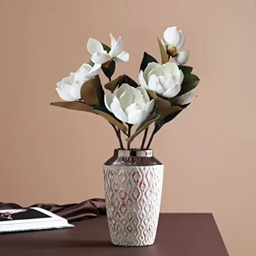 LIUCOGXI Vintage Artificial Magnolia Flower White 6 Heads,Long Stem Magnolia Bouquet with Green Leaves Arrangement for Home Office Living Room Bedroom Floor Vase Decoration