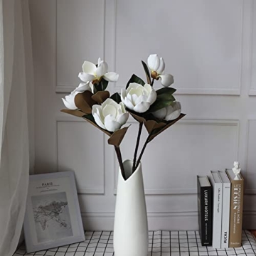 LIUCOGXI Vintage Artificial Magnolia Flower White 6 Heads,Long Stem Magnolia Bouquet with Green Leaves Arrangement for Home Office Living Room Bedroom Floor Vase Decoration