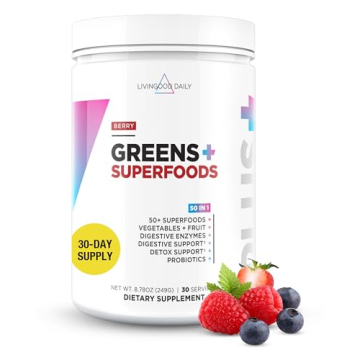Livingood Daily Greens Superfood Powder (Berry) - Nutrient-Rich Green Juice for Digestive Wellness