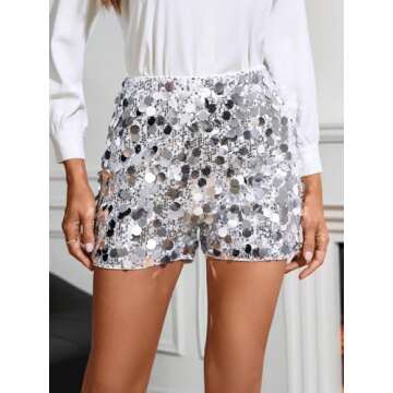 Floerns Women's Contrast Sequin Elastic Waist Sparkly Party Mini Shorts Silver Medium