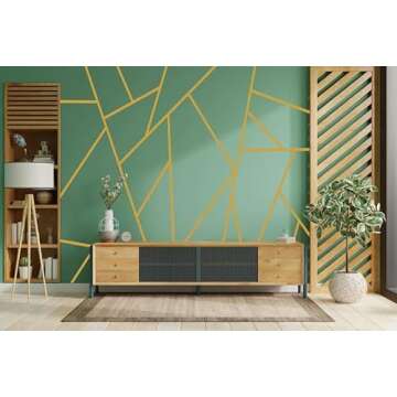 Muravie Geometric Gold Line Wall Decal - Peel and Stick Removable Line Wall Sticker for Living Room Decor - Elegant Gold Wall Art