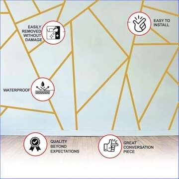 Muravie Geometric Gold Line Wall Decal - Peel and Stick Removable Line Wall Sticker for Living Room Decor - Elegant Gold Wall Art