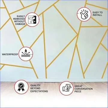 Muravie Geometric Gold Line Wall Decal - Peel and Stick Removable Line Wall Sticker for Living Room Decor - Elegant Gold Wall Art