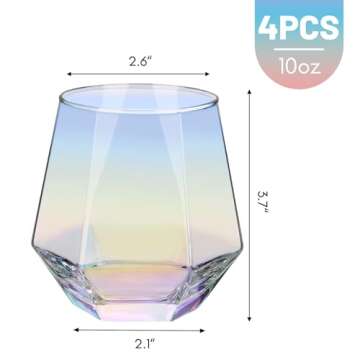 Moretoes Stemless Wine Glasses Set of 4, 10oz Iridescent Glassware, Modern Diamond Wine Glasses for ...