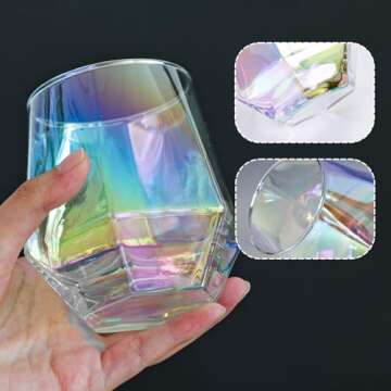 Moretoes Stemless Wine Glasses Set of 4, 10oz Iridescent Glassware, Modern Diamond Wine Glasses for Red Wine, Whiskey