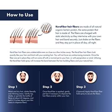 KeraFiber Professional Hair Building Fibres - Natural Keratin Hair thickener Fibres, Hair Powder for Men and Women, Full Head of Hair in 30 Seconds-Hair Fibres Black (12g/0.42oz)