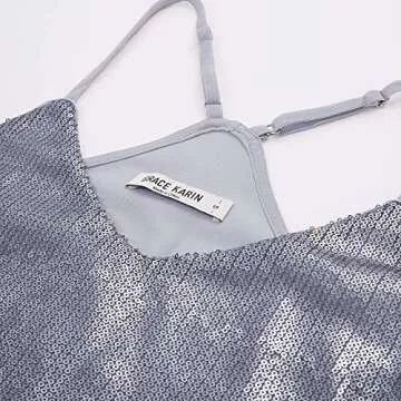 GRACE KARIN Women Sequin Sleeveless Vest Tank Top Camisole Clubwear Size S,Grey