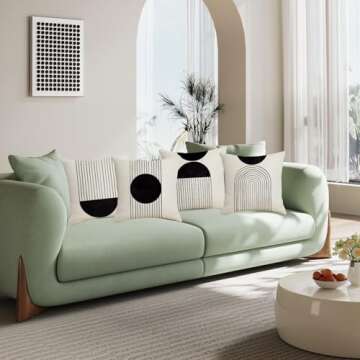 IcosaMro Black and White Throw Pillow Covers 18x18 Set of 4 Cotton Linen Boho Black and Beige Throw ...