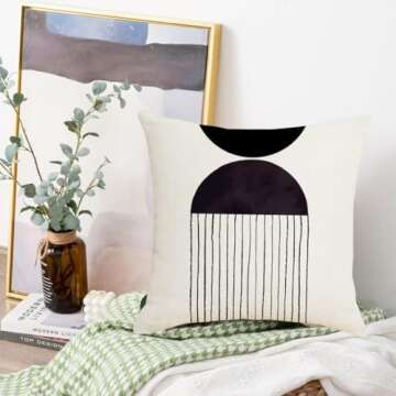 IcosaMro Black and White Throw Pillow Covers 18x18 Set of 4 Cotton Linen Boho Black and Beige Throw Pillow Cases Mid Century Modern Arch Sun Decor Decorative Bohemian Cushion Case with Zipper