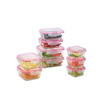 1790 Glass Food Storage Containers with Lids, Glass Meal Prep Containers, Airtight Glass Lunch Boxes, BPA-Free & Approved & Leak Proof (18 Piece (9PK) Pink)