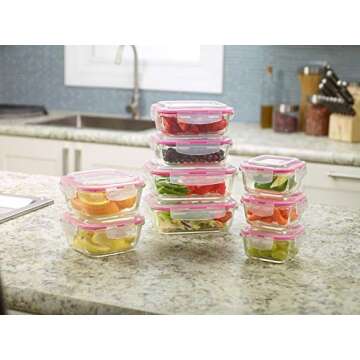 1790 Glass Food Storage Containers with Lids, Glass Meal Prep Containers, Airtight Glass Lunch Boxes, BPA-Free & Approved & Leak Proof (18 Piece (9PK) Pink)