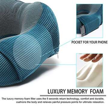 Memory Foam Neck Pillow with 360-Degree Head Support Lightweight Comfortable Travel Airplane Pillow with Storage Bag for Sleeping, Traveling,Car, Train, Bus and Home Use(Blue)