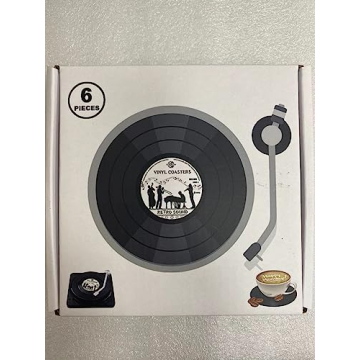 Valdivia Funny Retro Vinyl Record Coasters with Player, 6 Pcs Music Coasters for Drinks, Bars, Party, Birthday Gifts for Music Lovers, Home Decor Housewarming and White Elephant Gifts Ideas