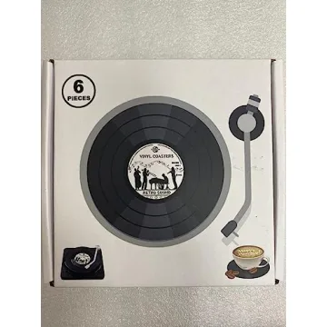 Valdivia Funny Retro Vinyl Record Coasters with Player, 6 Pcs Music Coasters for Drinks, Bars, Party, Birthday Gifts for Music Lovers, Home Decor Housewarming and White Elephant Gifts Ideas