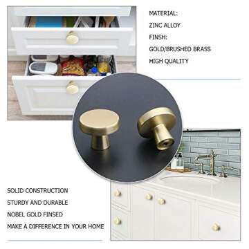 goldenwarm 25pcs Gold Cabinet Knobs for Dresser Drawers Kitchen Hardware Handles Brushed Brass Modern Round Knob,Zinc Alloy