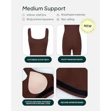 PAVOI Women’s Square Neck Workout Bodysuit for All Activities