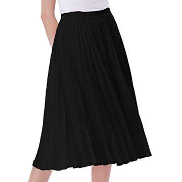 Kate Kasin Women's High Waist A-line Skirt Pleated Midi Skirt Black L KK659-3
