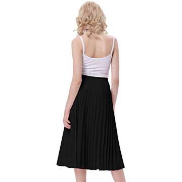 Kate Kasin Women's High Waist A-line Skirt Pleated Midi Skirt Black L KK659-3