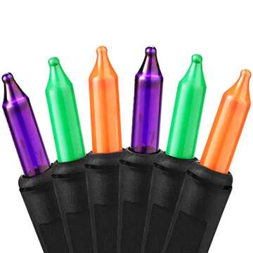 ⭐️Halloween String Lights - 24ft 100 Incandescent Orange&Purple&Green Mini Bulbs Lights, Hallowe...