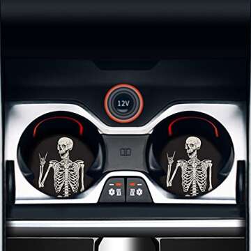 Absorbent Car Coasters Set of 4, 2.56“ Ceramic Auto Car Cup Holder Coasters with Cork Back and Finger Notch for Easy Remove, Stylish Car Accessories to Keep Your Car Clean and Dry (Black Side 4pcs)