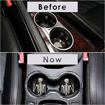 Absorbent Car Coasters Set of 4, 2.56“ Ceramic Auto Car Cup Holder Coasters with Cork Back and Finger Notch for Easy Remove, Stylish Car Accessories to Keep Your Car Clean and Dry (Black Side 4pcs)