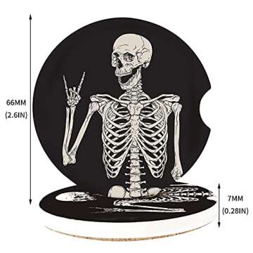 Absorbent Car Coasters Set of 4, 2.56“ Ceramic Auto Car Cup Holder Coasters with Cork Back and Finger Notch for Easy Remove, Stylish Car Accessories to Keep Your Car Clean and Dry (Black Side 4pcs)