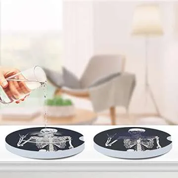 Absorbent Car Coasters Set of 4, 2.56“ Ceramic Auto Car Cup Holder Coasters with Cork Back and Finger Notch for Easy Remove, Stylish Car Accessories to Keep Your Car Clean and Dry (Black Side 4pcs)