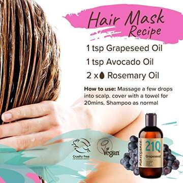 naissance Grapeseed Oil 8 fl oz 100% Pure & Natural, Vegan, Hexane Free, Non GMO - Ideal for Aromath...