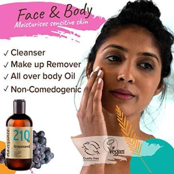 naissance Grapeseed Oil 8 fl oz 100% Pure & Natural, Vegan, Hexane Free, Non GMO - Ideal for Aromatherapy and as a Massage Base Oil - Natural Moisturizer and Conditioner for Hair & Skin