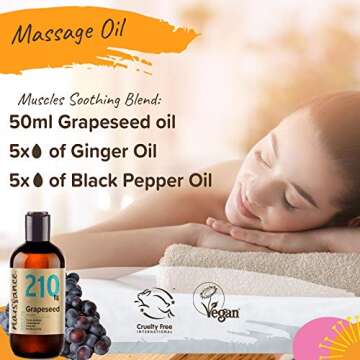 naissance Grapeseed Oil 8 fl oz 100% Pure & Natural, Vegan, Hexane Free, Non GMO - Ideal for Aromatherapy and as a Massage Base Oil - Natural Moisturizer and Conditioner for Hair & Skin