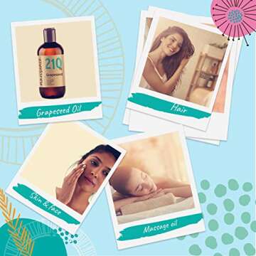 naissance Grapeseed Oil 8 fl oz 100% Pure & Natural, Vegan, Hexane Free, Non GMO - Ideal for Aromatherapy and as a Massage Base Oil - Natural Moisturizer and Conditioner for Hair & Skin