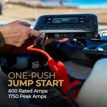 Halo Bolt Air+ 1750 Portable Vehicle Jump Starter with Air Compressor, Power Bank, Floodlight with Digital Display Charges Multiple Devices, Black