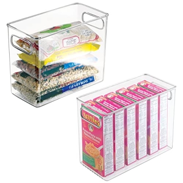 mDesign Tall Food Storage Bins - Clear Plastic Organizer with Handles for Pantry, Kitchen, and Fridg...