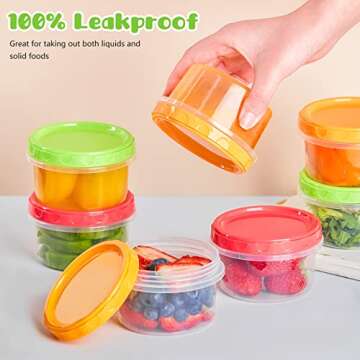 Zezzxu 8 oz Small Plastic Food Containers, 12 Pack Reusable Food Storage Containers with Screw on Lids Meal Prep Jars, Microwave & Freezer Safe & Leakproof (Red/Green/Yellow)