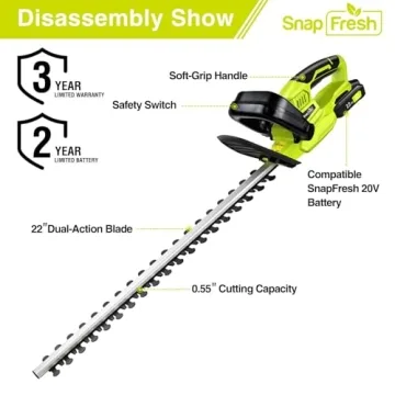 SnapFresh 20V Cordless Hedge Trimmer for Easy Yard Care