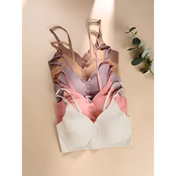 Verdusa Women's 5Pack Padded Seamless Bralettes Bra Camisole Top Beige Multi XL