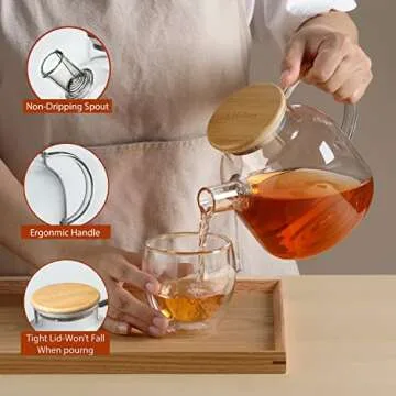 CnGlass Stovetop Safe Glass Teapot - 40.6oz Tea Maker