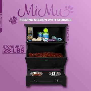MiMu Raised Dog Bowl Stand with Dog Food Storage Cabinet - Black Dog Feeder Station with Storage - C...