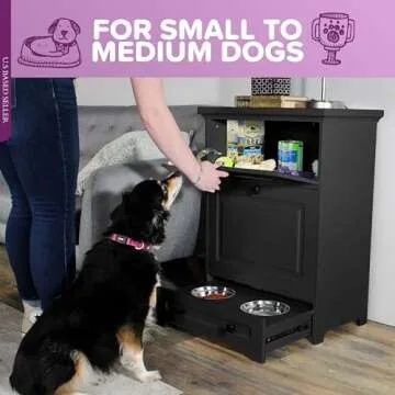 MiMu Raised Dog Bowl Stand with Dog Food Storage Cabinet - Black Dog Feeder Station with Storage - Cat Feeding Station Furniture - Pet Feeder Station Storage Cabinet - Dog Food Bowl Stand