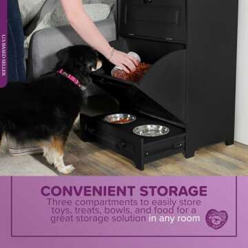 MiMu Raised Dog Bowl Stand with Dog Food Storage Cabinet - Black Dog Feeder Station with Storage - Cat Feeding Station Furniture - Pet Feeder Station Storage Cabinet - Dog Food Bowl Stand