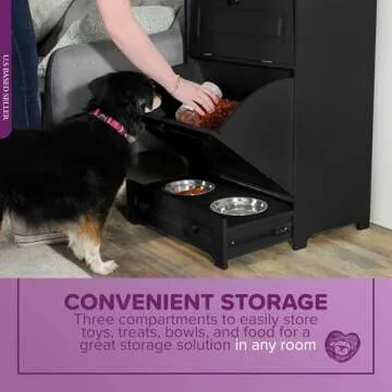 MiMu Raised Dog Bowl Stand with Dog Food Storage Cabinet - Black Dog Feeder Station with Storage - Cat Feeding Station Furniture - Pet Feeder Station Storage Cabinet - Dog Food Bowl Stand
