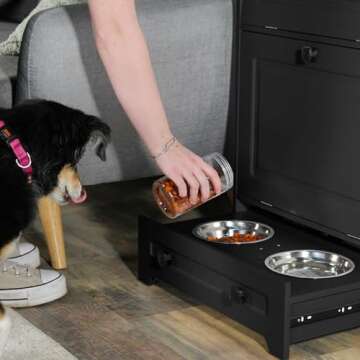 MiMu Raised Dog Bowl Stand with Dog Food Storage Cabinet - Black Dog Feeder Station with Storage - Cat Feeding Station Furniture - Pet Feeder Station Storage Cabinet - Dog Food Bowl Stand