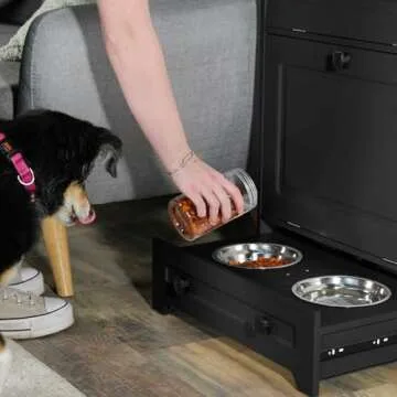 MiMu Raised Dog Bowl Stand with Dog Food Storage Cabinet - Black Dog Feeder Station with Storage - Cat Feeding Station Furniture - Pet Feeder Station Storage Cabinet - Dog Food Bowl Stand