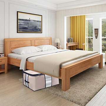 LONGTEAM 2PCS Oxford Comforter Storage Bags Home Pillow Beddings Blanket Clothes Breathable Organizers with Zippers, Clear Windows and Carry Handles (Beige, 2 Packs)