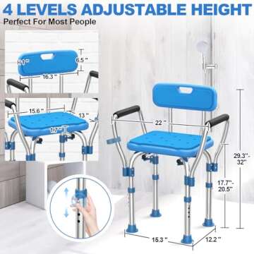 UGarden FSA/HSA Eligible Upgraded Stainless Steel Shower Chair Seat, 500LBS Shower Chair for Inside Shower with Padded Armrests&Back, Adjustable Bath Chair, Anti-Slip Handicap Shower Stool for Elderly