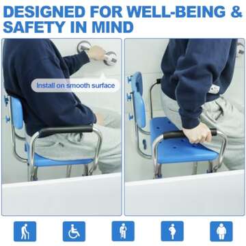 UGarden FSA/HSA Eligible Upgraded Stainless Steel Shower Chair Seat, 500LBS Shower Chair for Inside Shower with Padded Armrests&Back, Adjustable Bath Chair, Anti-Slip Handicap Shower Stool for Elderly