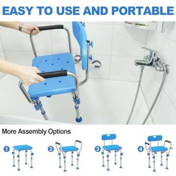UGarden FSA/HSA Eligible Upgraded Stainless Steel Shower Chair Seat, 500LBS Shower Chair for Inside Shower with Padded Armrests&Back, Adjustable Bath Chair, Anti-Slip Handicap Shower Stool for Elderly