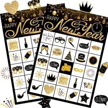 Funnlot New Year Eve Games 24 Players New Year Eve Bingo New Year Games for Kids New Year Bingo Game...