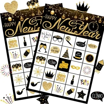 Funnlot New Year Eve Games 24 Players New Year Eve Bingo New Year Games for Kids New Year Bingo Game...